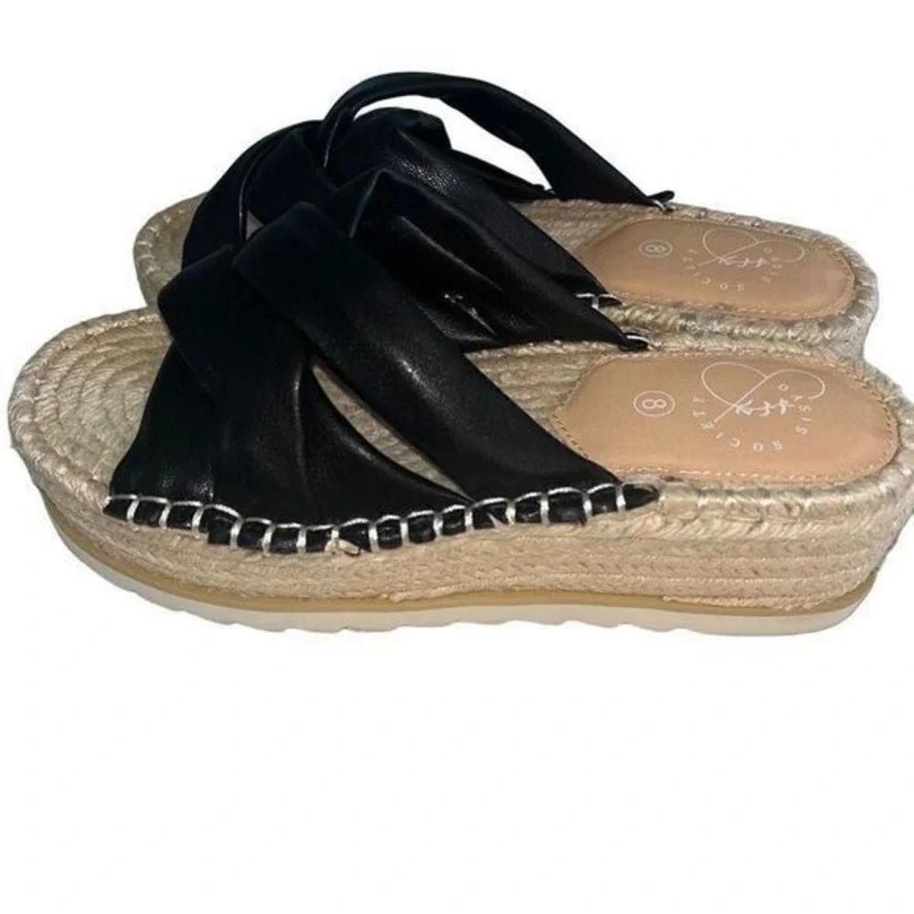 Oasis Society Black Crisscross Platform Espadrille Sandals 8 Slip‎ On Slide